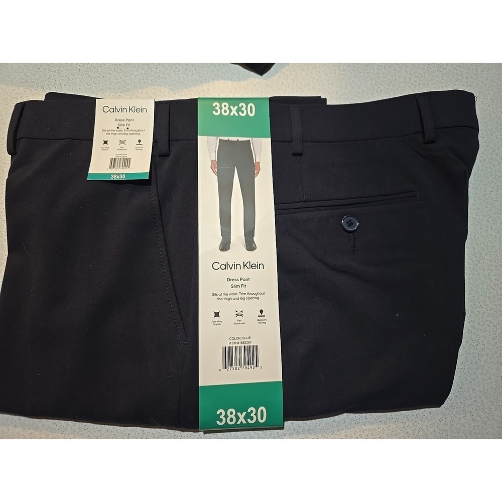 Calvin Klein Men's Slim Fit Stretch Flat Front Dress Pant (38x30 Blue)